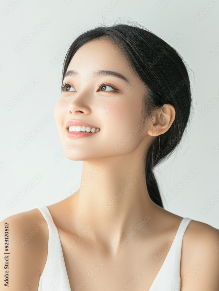 Portrait of a happy woman, her eyes meeting the camera with a self-assured smile, set against a neutral backdrop. Portrait of a happy woman, her eyes meeting the camera with a self-assured smile, set against a neutral backdrop.