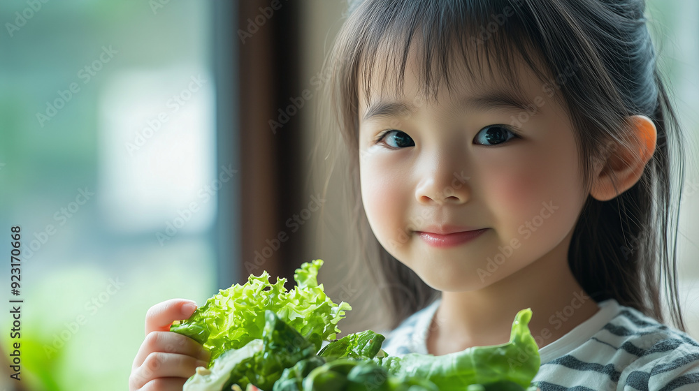young asian girl holding lettuce young asian girl holding lettuce