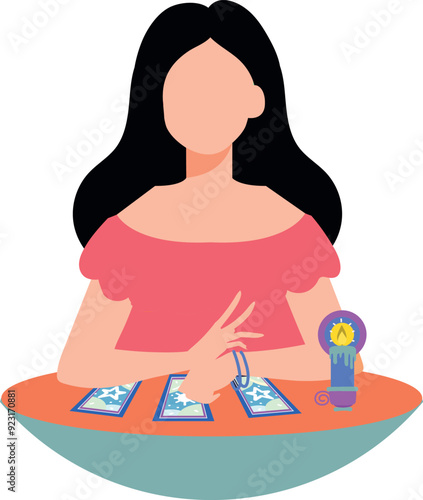 The girl is playing a magic card game.