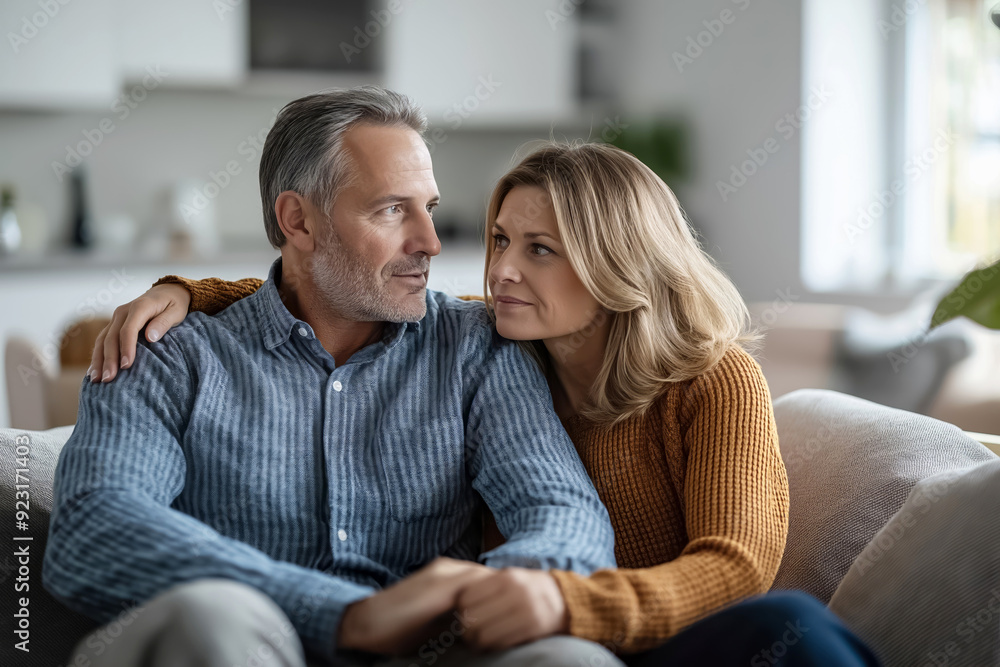 Mature couple is finding comfort and support in each other during a therapy session, demonstrating the importance of communication and empathy Mature couple is finding comfort and support in each other during a therapy session, demonstrating the importance of communication and empathy