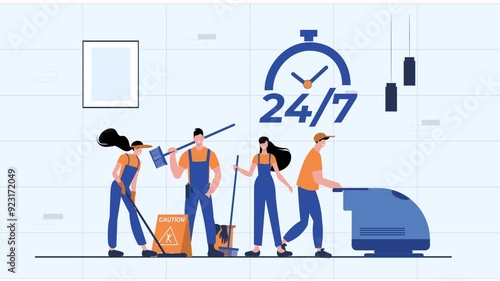  24 Hour Cleaning Service Animated Illustration
