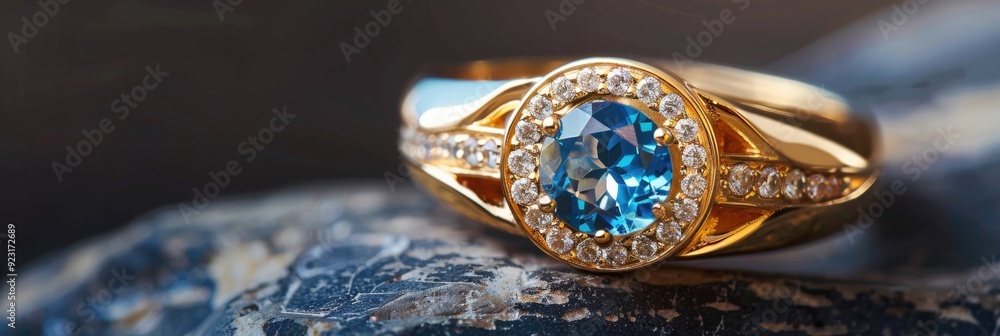 Fototapeta premium Gold Ring with Topaz and Diamonds, including clipping path