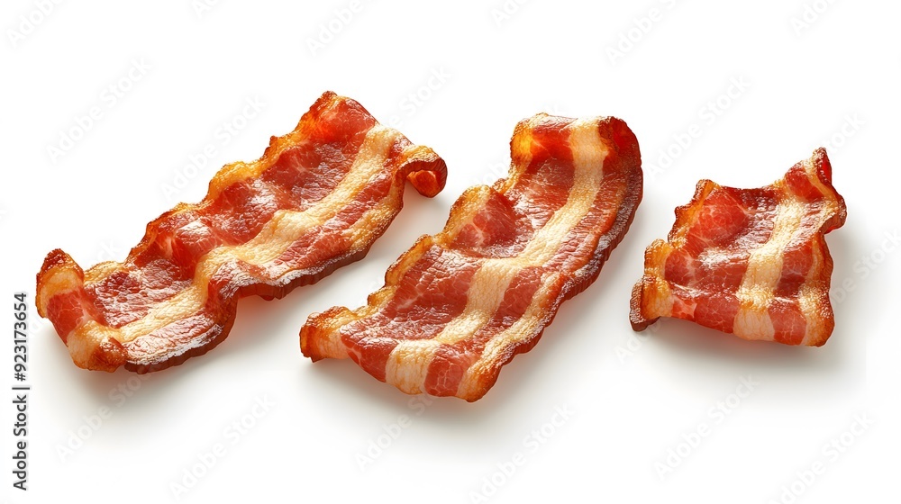 Realistic isolated bacon slices on white background 169 aspect ratio Realistic isolated bacon slices on white background 169 aspect ratio