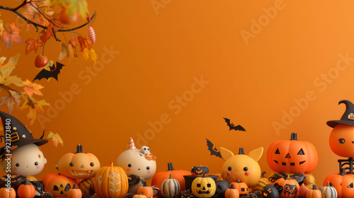 Most downloaded orange color background halloween element and characters concept wallpaper with copy space, AI Generative photo