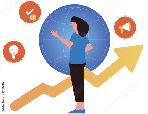 A girl is looking at a business graph.