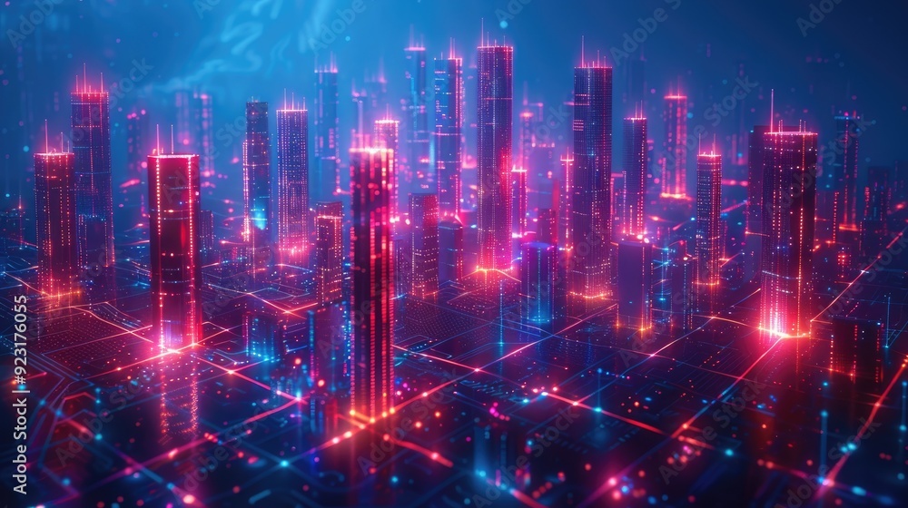 Concept Real Estate property investments or REIT, copy space, Vibrant Cityscape Illuminated by Bright Lights Concept Real Estate property investments or REIT, copy space, Vibrant Cityscape Illuminated by Bright Lights