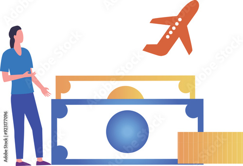 The girl is looking at the plane.