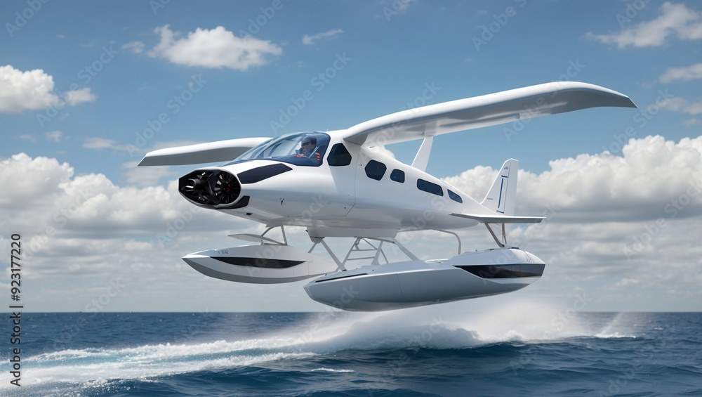 Fototapeta premium The_image_shows_a_white_planelike_boat_called_a_hydrof