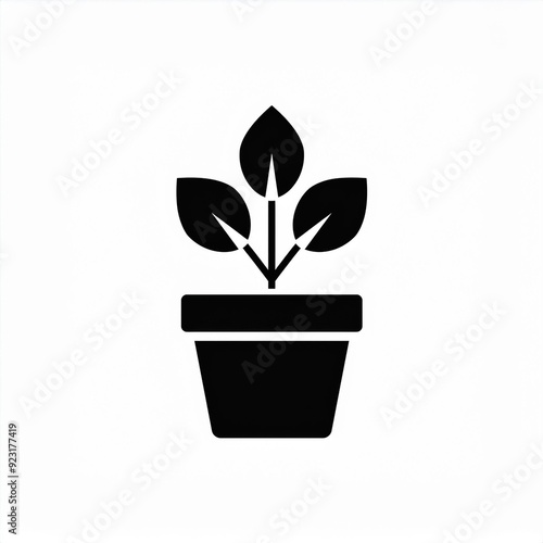 plant in a pot black icon isolated on white