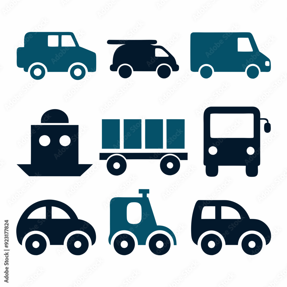 Automobile and Vehicle icons isolated silhouette vector art illustration Automobile and Vehicle icons isolated silhouette vector art illustration