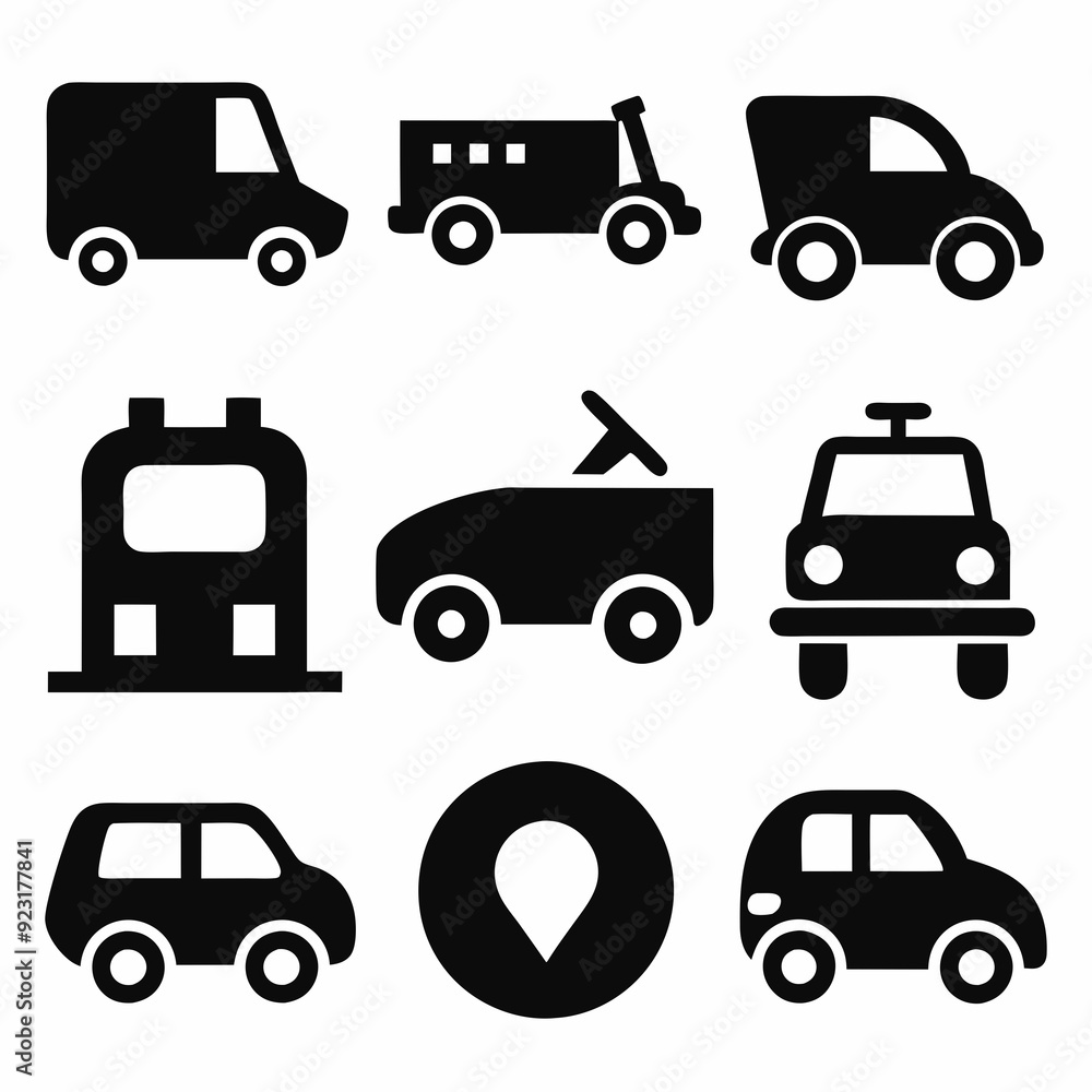 Automobile and Vehicle icons isolated silhouette vector art illustration Automobile and Vehicle icons isolated silhouette vector art illustration