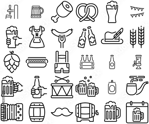 A Collection Of Beer Festival Icons Silhouette Vector Logo Design Containing Beer,Alcohol,Drink,Bottle,Beverage Solid Icon Collection. Vector Illustration