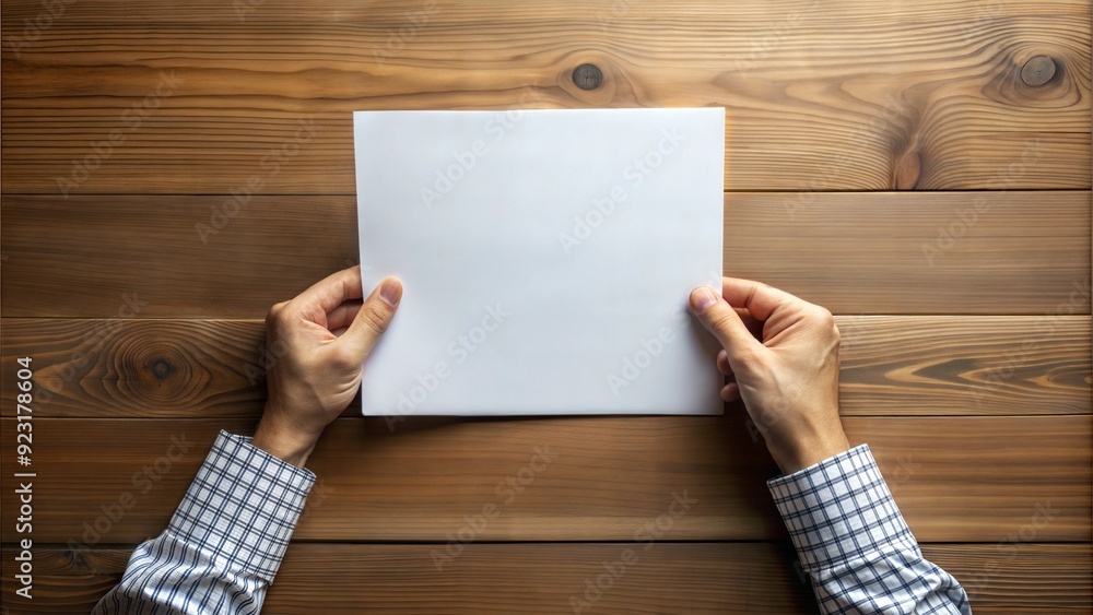 Hands of a man, holding a blank sheet of paper Hands of a man, holding a blank sheet of paper