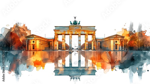 30. A minimalist image with a white background featuring the Brandenburg Gate in Berlin in the center