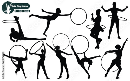 Hula hoop dancer silhouettes vector illustration