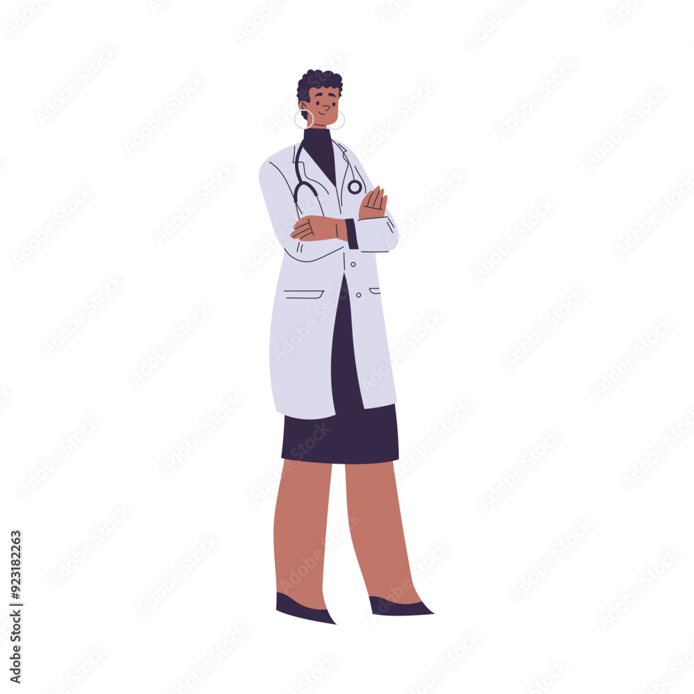 African American Doctor Woman Character in Coat with Stethoscope Working in Hospital Vector Illustration African American Doctor Woman Character in Coat with Stethoscope Working in Hospital Vector Illustration