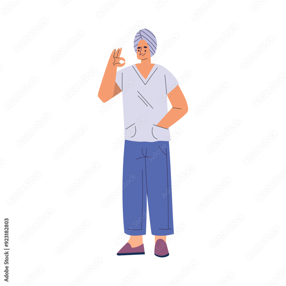 Arabic Doctor Man Character in Turban Working in Hospital Show Ok Gesture Vector Illustration Arabic Doctor Man Character in Turban Working in Hospital Show Ok Gesture Vector Illustration