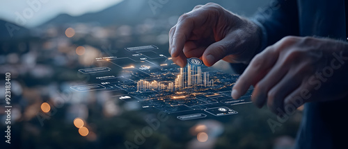 Digital interface with blockchain icons, representing the new economic framework.