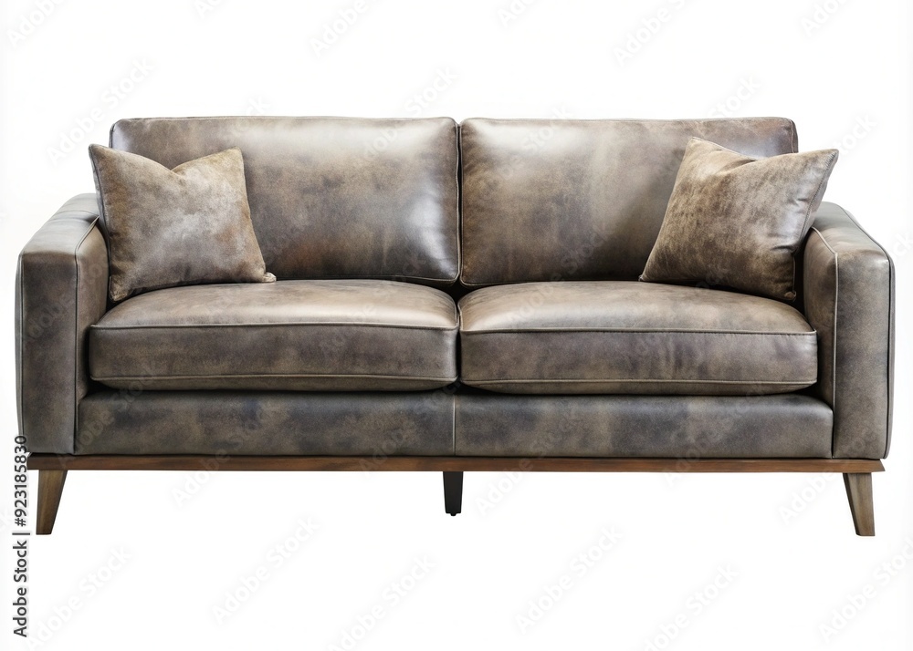 Fototapeta premium Modern Weathered Suede Sofa: Sleek, distressed, minimalist, gray, scuffed surface