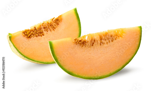 Sliced cantaloupe melon isolated on white background. clipping path