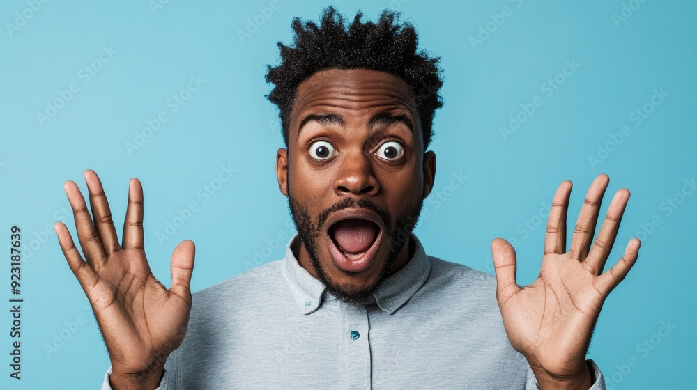 Surprised African American Male in Studio with Blue Background Surprised African American Male in Studio with Blue Background