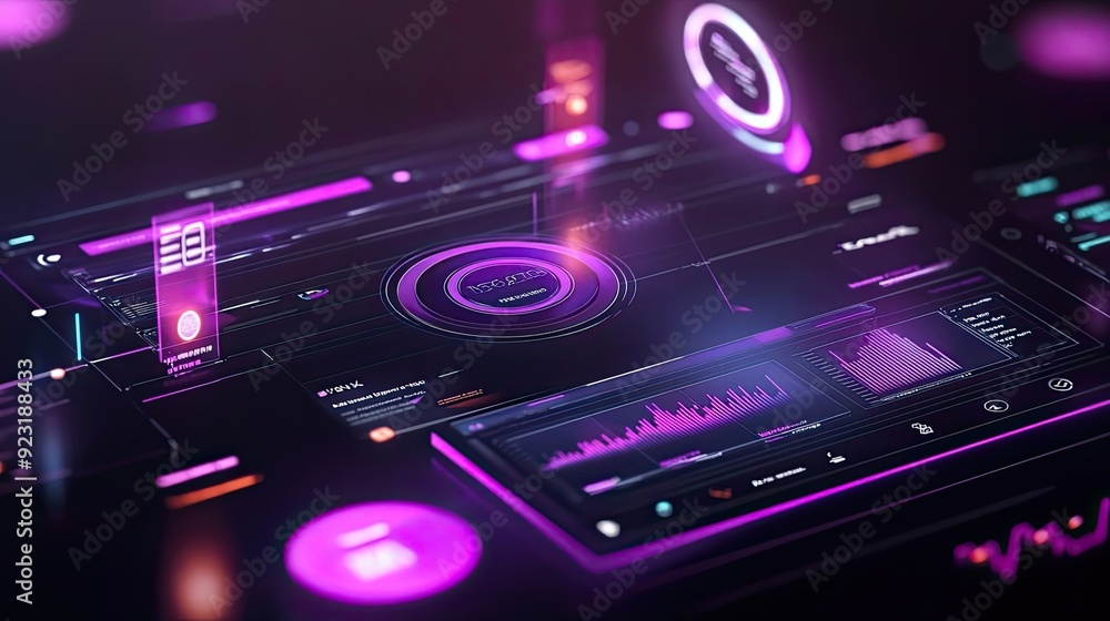 Fototapeta premium Futuristic Digital Interface with Neon Glowing Elements