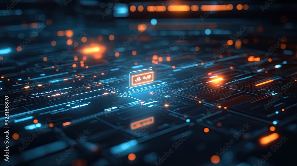 Abstract Digital Interface with Glowing Folder Icon Abstract Digital Interface with Glowing Folder Icon