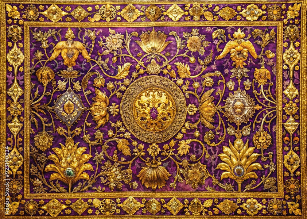 Mythical Tapestry: Ancient, Woven, Intricate, Gold, Purple Mythical Tapestry: Ancient, Woven, Intricate, Gold, Purple