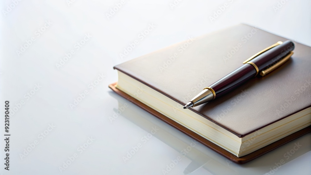 Book and pen placed neatly on a white background, stationery, education, writing, stationary, office supplies, blank, isolated Book and pen placed neatly on a white background, stationery, education, writing, stationary, office supplies, blank, isolated