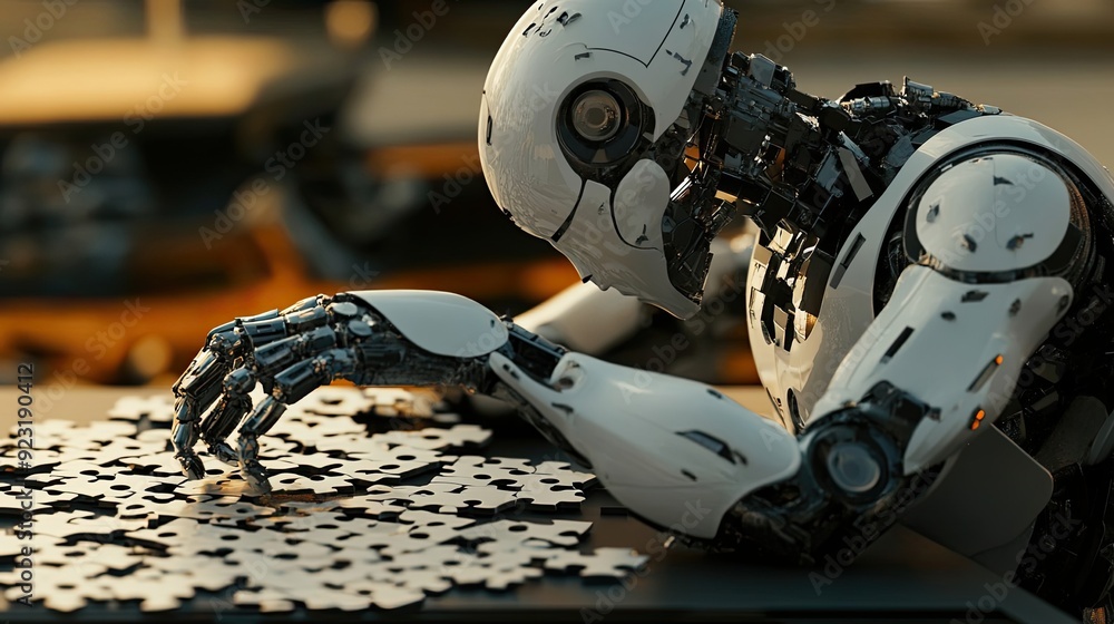 Fototapeta premium A Futuristic Robot Solving a Jigsaw Puzzle