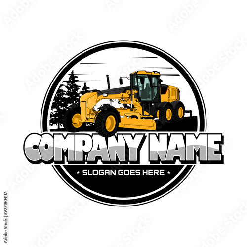 Road Motor grader Heavy equipment vehicle on white background photo