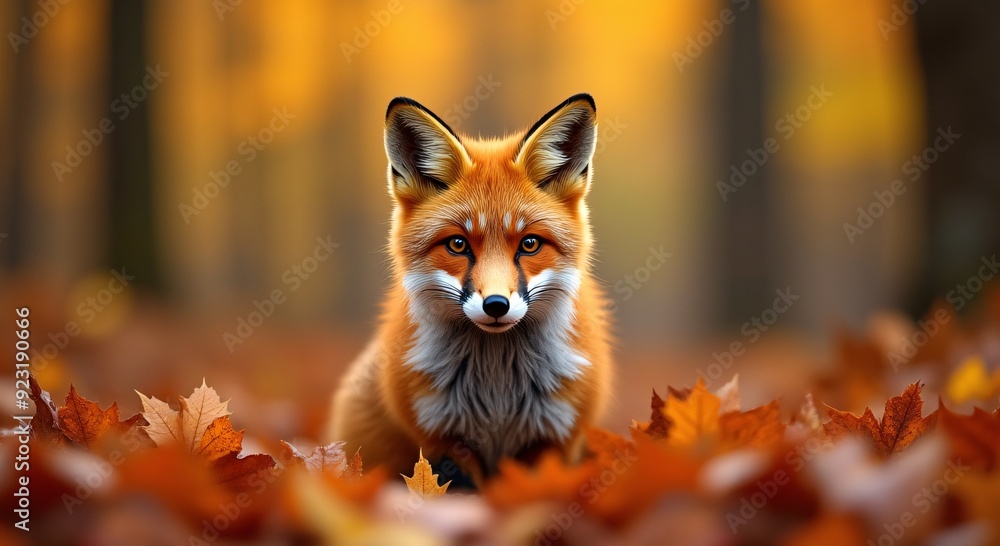 Vibrant red fox amid colorful autumn leaves, highlighting wildlife beauty, seasonal themes, nature inspiration, outdoor imagery, emotional connection. Vibrant red fox amid colorful autumn leaves, highlighting wildlife beauty, seasonal themes, nature inspiration, outdoor imagery, emotional connection.