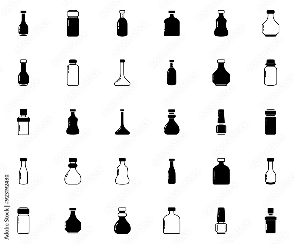 Mega Set Of Vector Bottle Icons Collection Isolated Silhouette Solid ...