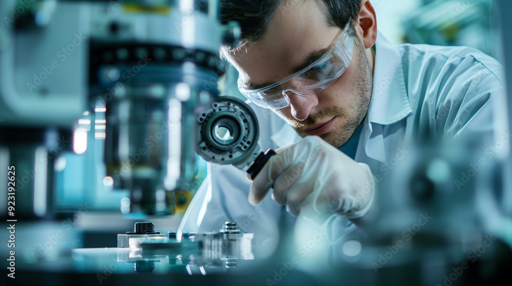 Close-up of an auditor using a loupe to inspect fine details on a manufactured component Close-up of an auditor using a loupe to inspect fine details on a manufactured component