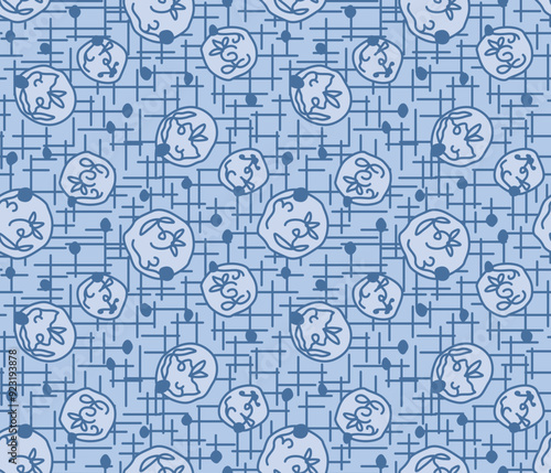 Japanese Round Line Flower Motif Vector Seamless Pattern
