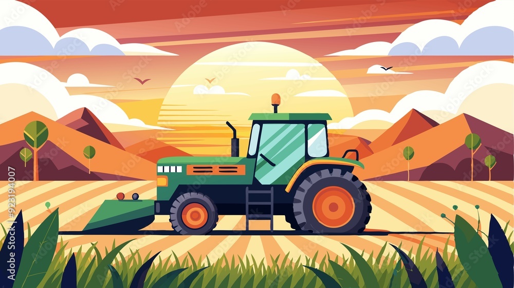 A symphony of efficiency unfolds as the sun dips below the horizon. A modern irrigation tractor working tirelessly, highlighting the power of machinery in ensuring a bountiful harvest. A symphony of efficiency unfolds as the sun dips below the horizon. A modern irrigation tractor working tirelessly, highlighting the power of machinery in ensuring a bountiful harvest.