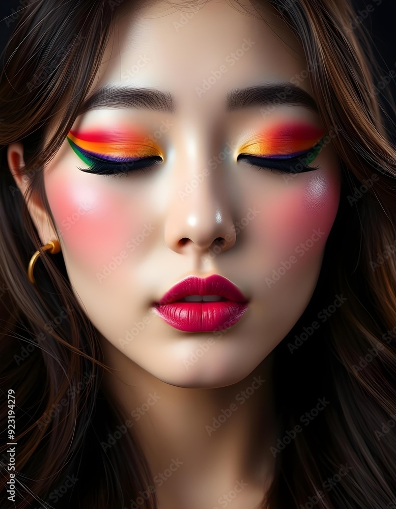 Vibrant Beauty Young Woman with Multicolored Makeup and Closed Eyes Vibrant Beauty Young Woman with Multicolored Makeup and Closed Eyes