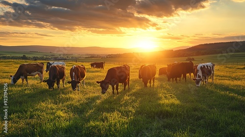 Wallpaper Mural Dairy Farm Cattle Grazing Sunset Pasture Feeding Agriculture Livestock Rural  Torontodigital.ca
