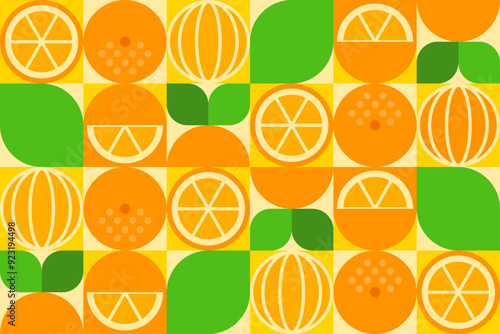 Abstract Orange geometric seamless pattern. Orange fruit mosaic texture. Vector illustration for background