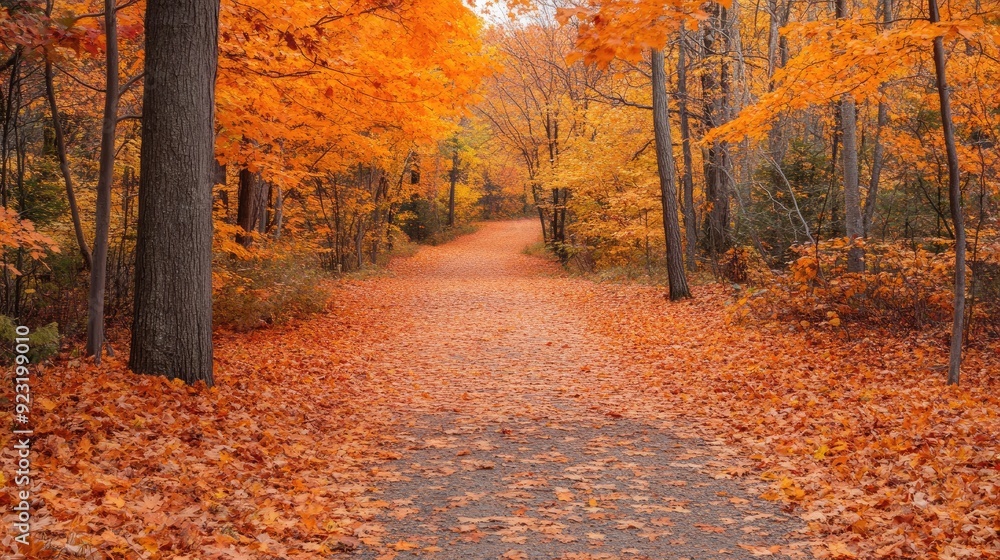 Captivating fall scene with bright orange foliage. Copy space available for text or brandin Captivating fall scene with bright orange foliage. Copy space available for text or brandin
