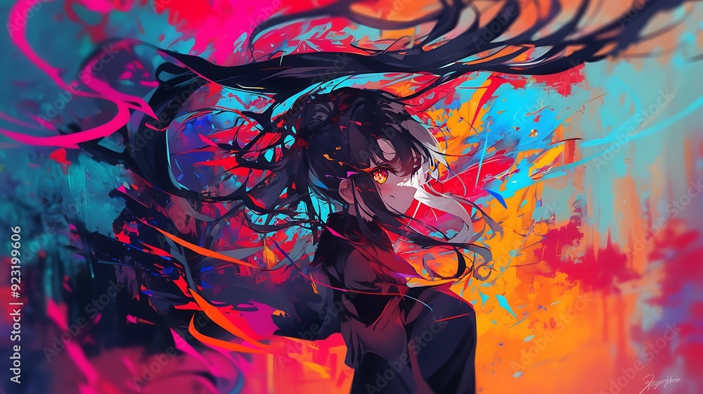anime girl with long flowing black hair anime girl with long flowing black hair