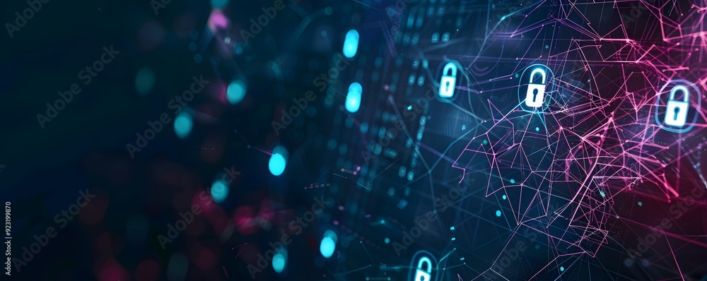 Fototapeta premium Abstract Digital Security Network with Glowing Padlocks