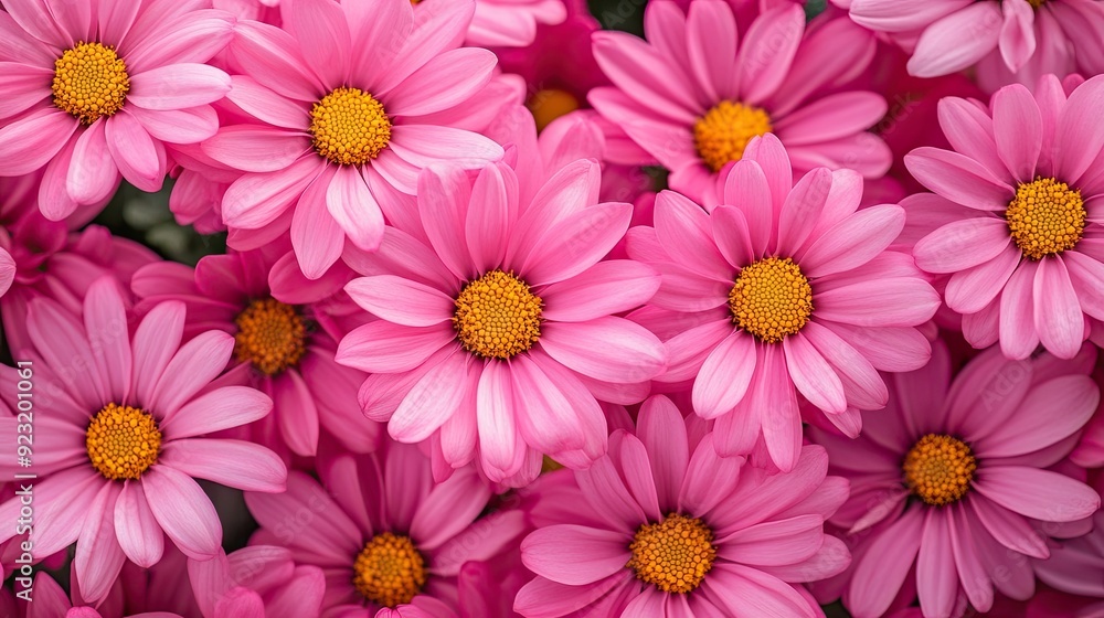 Fresh bouquet of pink flowers with vibrant yellow centers, arranged to showcase their cheerful and lively appearance. Fresh bouquet of pink flowers with vibrant yellow centers, arranged to showcase their cheerful and lively appearance.