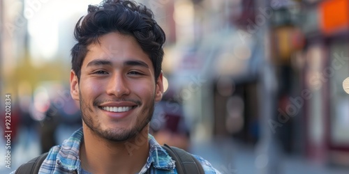 Latino Youth in New York City: Portrait of a Happy Hispanic Man Smiling in Urban Setting