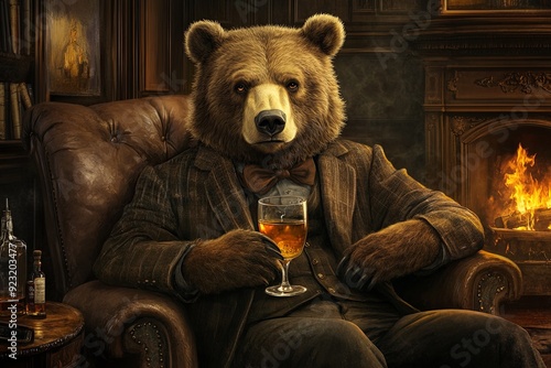 Bear with a Whiskey Glass