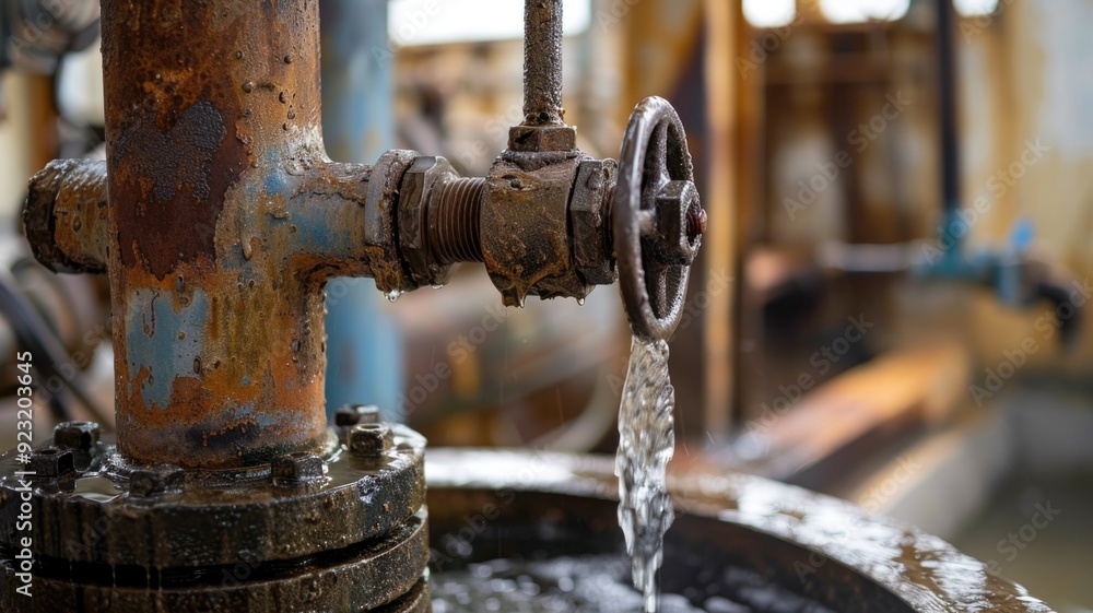 Detailed view of hand pump operation, with focus on the mechanical parts and flowing water Detailed view of hand pump operation, with focus on the mechanical parts and flowing water