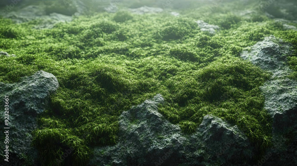 Lush Green Moss Covering a Rocky Surface Lush Green Moss Covering a Rocky Surface