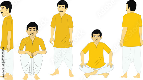 Indian village man character full set , sitting , standing 