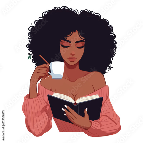 Black Woman Reading a Book vector illustration