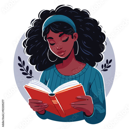 Black Woman Reading a Book vector illustration